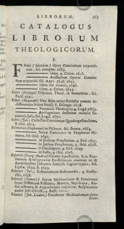 163-180, Catalogus Librorum Theologicorum. F.