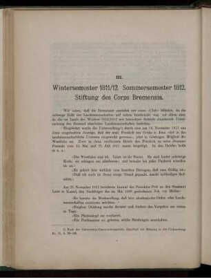 III. Wintersemester 1811/12. Sommersemester 1812. Stiftung des Corps Bremensia