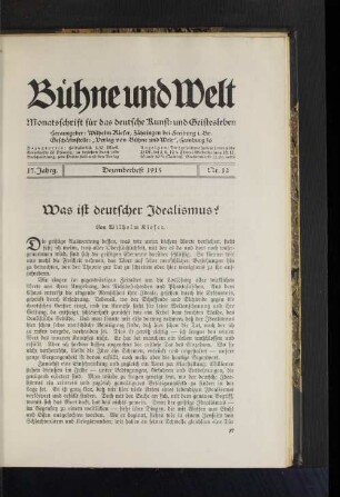 Was ist deutscher Idealismus? Von Wilhelm Kiefer.