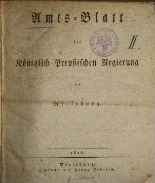 Amtsblatt der Regierung zu Merseburg. 1826