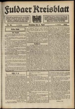 Erste Ausgabe vom Dienstag, den 08. April 1913.