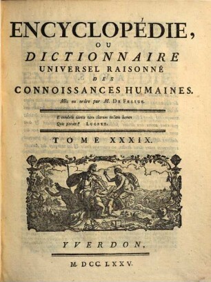 Encyclopédie, Ou Dictionnaire Universel Raisonné Des Connoissances Humaines, 39. Son - Szu