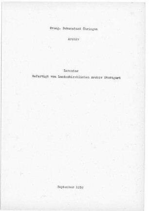 Archivinventar mit Stiftsbibliothek 1959
