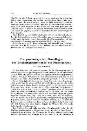 Die psychologischen Grundlagen der Beschäftigungsmethode des Kindergartens