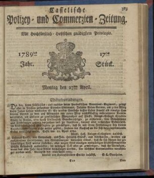 17tes Stueck, Montag den 27ten April. 1789