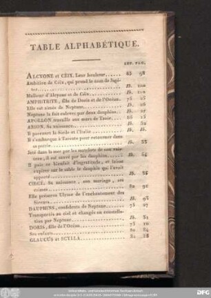 Table Alphabétique.