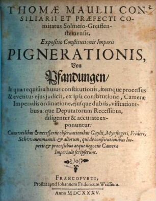 Expositio constitutionis Imperii Pignerationis, von Pfändungen