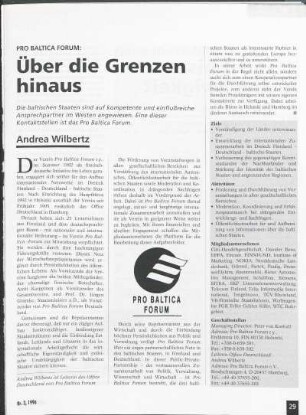 Pro Baltica Forum: Über die Grenzen hinaus