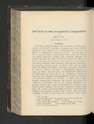 Löslichkeit von Gasen in organischen Lösungsmitteln.