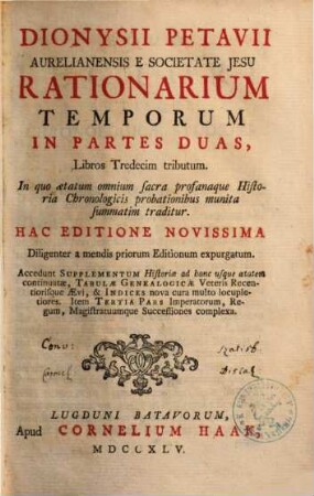 Dionys. Petavii Rationarium temporum. 1