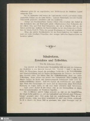 Schulreform. Erreichtes und Erstrebtes