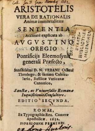 Aristotelis vera de rationalis animae immortalitate sententia