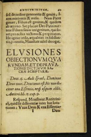 Elusiones Obiectionum Quarundam, Et Depravationes Dictorum Sacrae Scripturae.