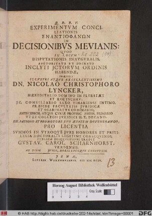 Experimentum Conciliationis Enantiophanōn In Decisionibus Mevianis