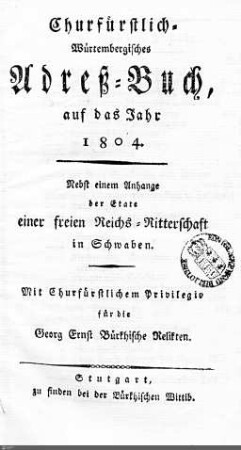 1804: Württembergisches Adressbuch, 1804
