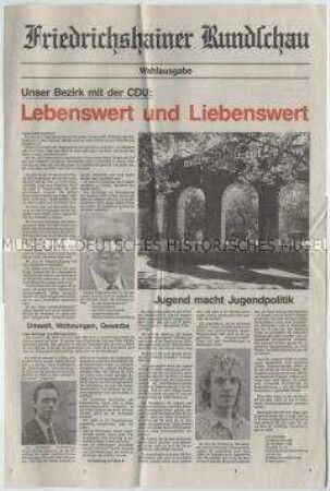 Sonderdruck der CDU Berlin-Friedrichshain zur Kommunalwahl in (Ost)-Berlin am 6. Mai 1990