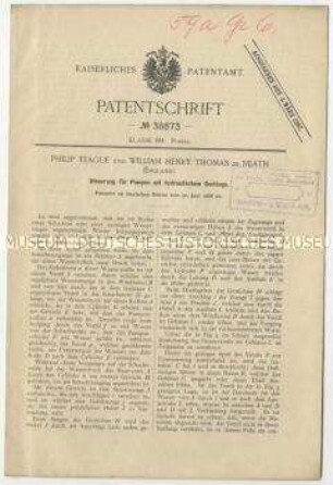 Patentschrift einer Steuerung für Pumpen mit hydraulischem Gestänge, Patent-Nr. 38673