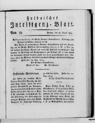 Num. 33, Ausgabe vom 19. August 1814