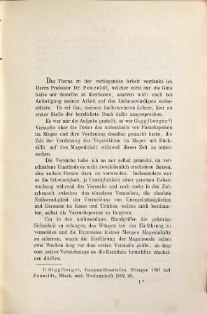 Ueber die Dauer des Aufenthalts von Vegetabilien im Magen und deren Verdauung daselbst
