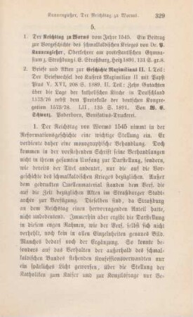 329-331 [Rezension] Kannengiesser, Paul, Der Reichstag zu Worms vom Jahre 1545