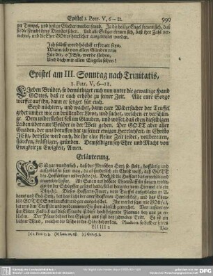 Epistel am III. Sonntag nach Trinitatis, 1. Petr. V, 6-11