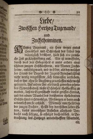 Liebe/ Zwischen Hertzog Tugenand/ und Zuchtheiminen.