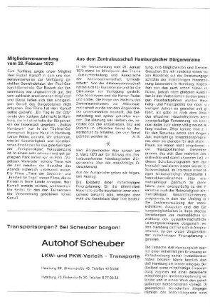 Aus dem Zentralausschuß Hamburgischer Bürgervereine