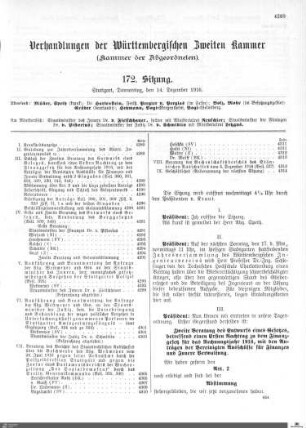 172. Sitzung, Stuttgart, 14.12.1916