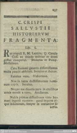 C. Crispi Sallustii Historiarum Fragmenta