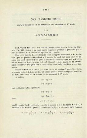 Nota di Calcolo Grafico sopra la risoluzione di un sistema di due equazioni di 1° grado.