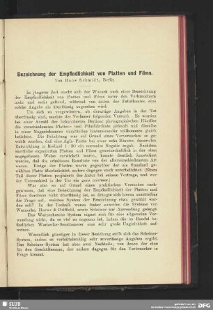 Bezeichnungen der Empfindlichkeit von Platten und Films
