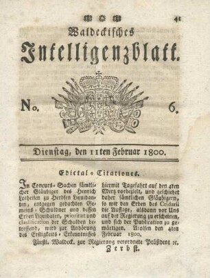 No. 6, Dienstag, den 11ten Februar 1800