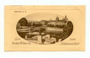 Grußkarte mit Neckarbrücke, Bismarck-Denkmal und Postamt 1 (Kaiserstraße 2)