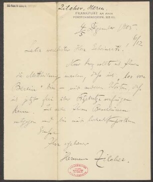 Brief an Ludwig Strecker  und B. Schott's Söhne : 04.12.1905