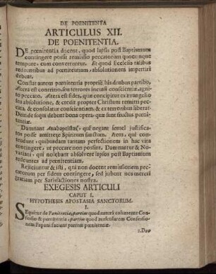 Articulus XII. De Poenitentia.