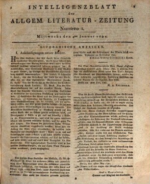 Allgemeine Literatur-Zeitung. Intelligenzblatt der Allg. Literaturzeitung : vom Jahre ..., 1792