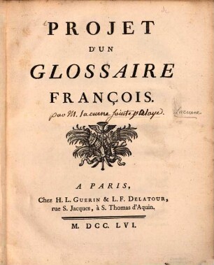 Projet d'un glossaire François