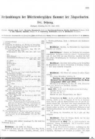 194. Sitzung, Stuttgart, 20.6.1903