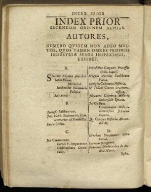 Index Prior Secundum Ordinem Alphab. Autores, [...]