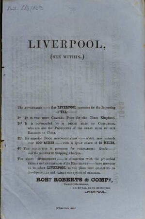 Liverpool, the advantages, that Liverpool possesses for the importing of tea