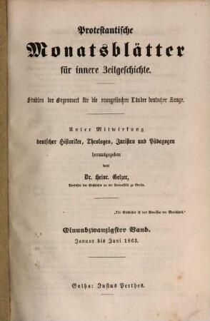Protestantische Monatsblätter für innere Zeitgeschichte : Studien d. Gegenwart für d. evangelischen Länder deutscher Zunge. 21, 21. 1863