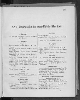 XVI. Angelegenheiten der evangelisch-lutherischen Kirche.