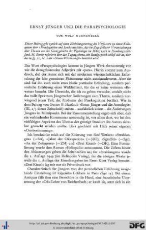 Wulf Wunnenberg: Ernst Jünger und die Parapsychologie