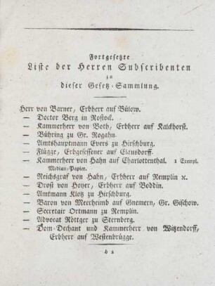 Fortgesetzte Liste der Herren Subscribenten zu dieser Gesetz-Sammlung