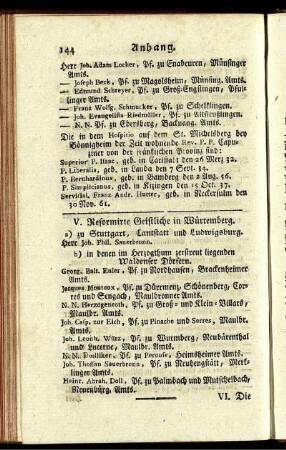V. Reformirte Geistliche in Würtemberg.