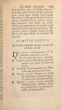 Quaestio LXXXIII. De subjecto originalis peccati, in quatuor articulos divisa.