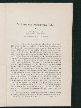Zur Lehre vom Patellarsehnen-Reflexe