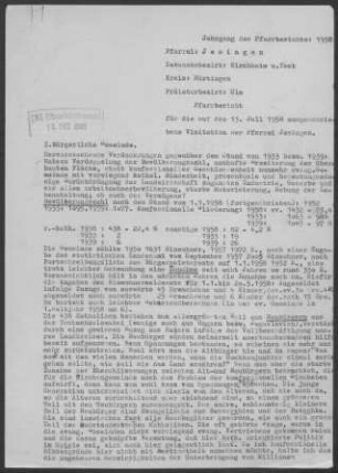 Jesingen: Pfarrbericht 1958