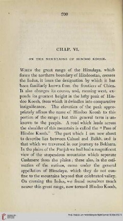 Book I, Chapter VI: On the mountains of Hindoo Koosh