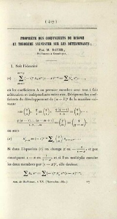 Propriété des coefficients du binome et theorème sylvester sur les déterminants.